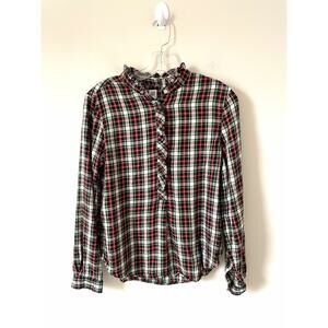 Gap Flannel Ruffle Plaid Shirt Red Green Size Medium